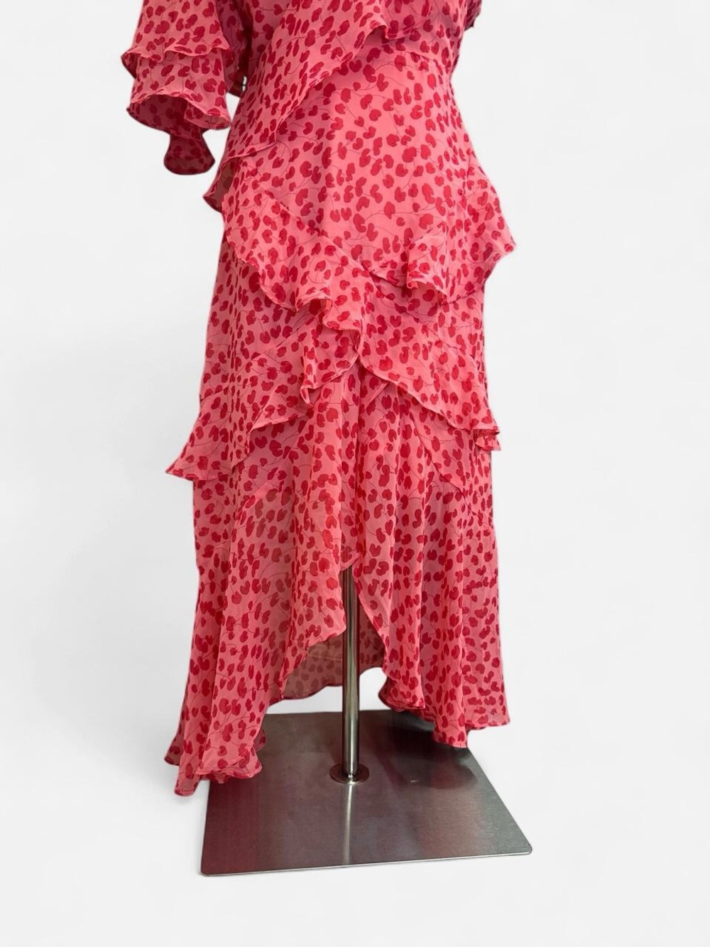 Nasty Gal Pink and Red One-Shoulder Ruffle Asymmetrical Midi Dress - Picture 2 of 6